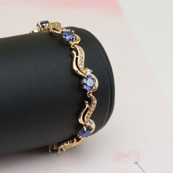 "Elegant Rose Gold Bracelet with Sapphire Blue and Crystal Accents, XPBL0804 - Picture 7 of 12